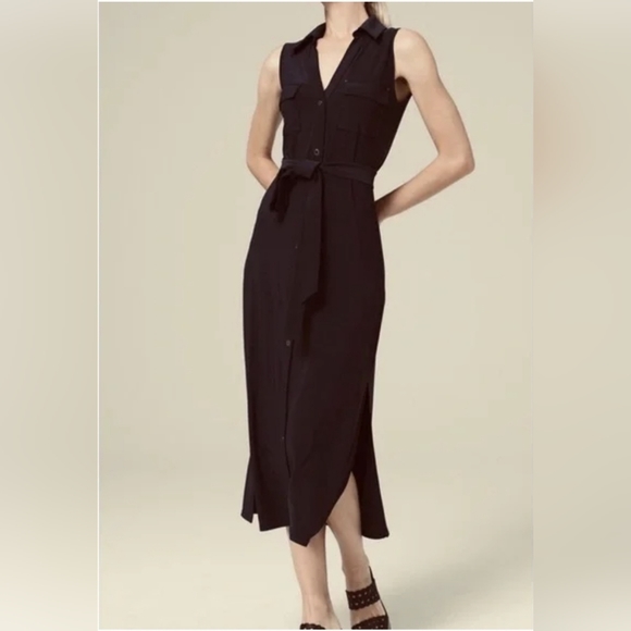 WHBM Black Button Up Dress Sleevless - Picture 1 of 4